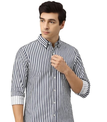 Classic Navy & White Striped Button-Down Shirt